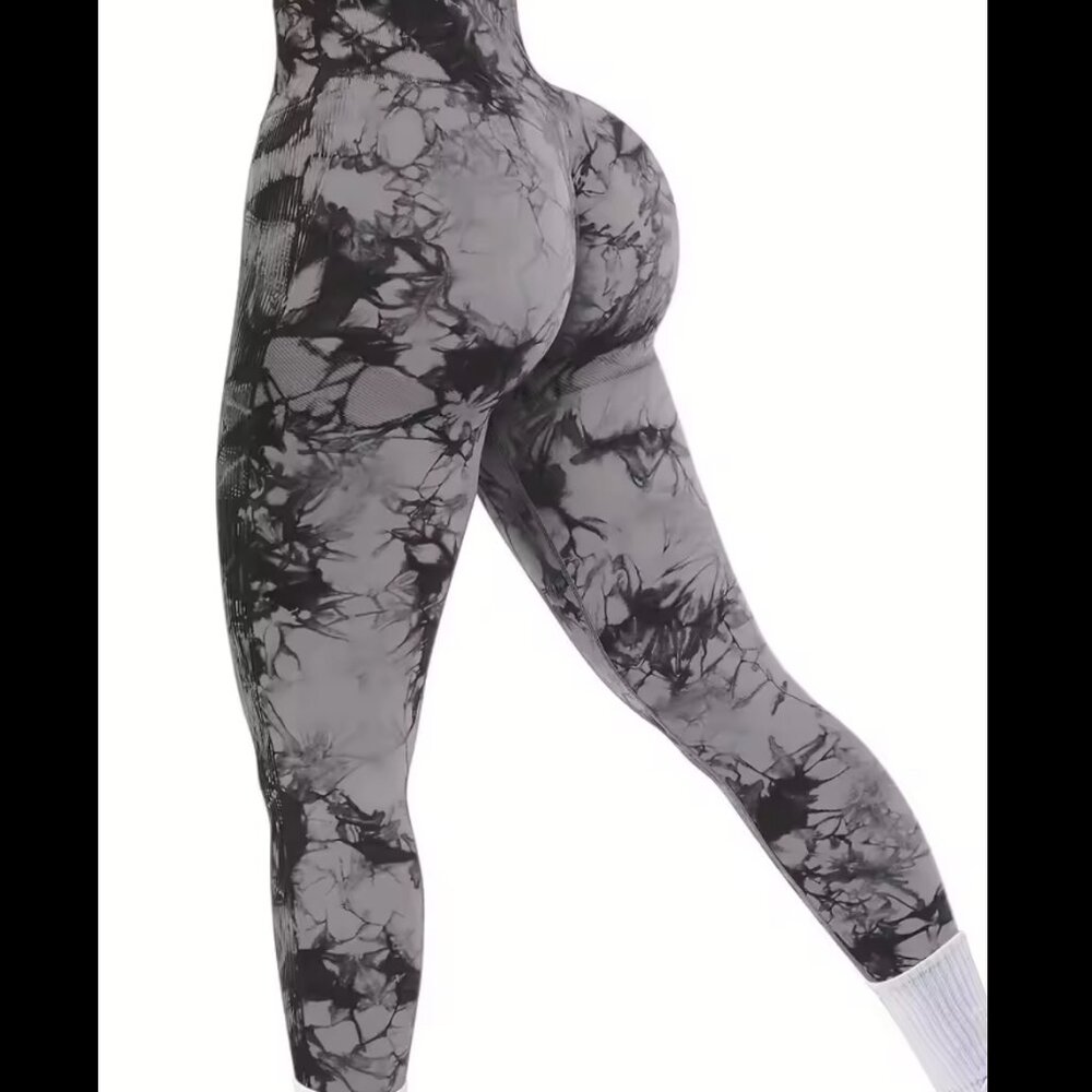 High Waisted Marble Gray Leggings - Size M - Thick waist band